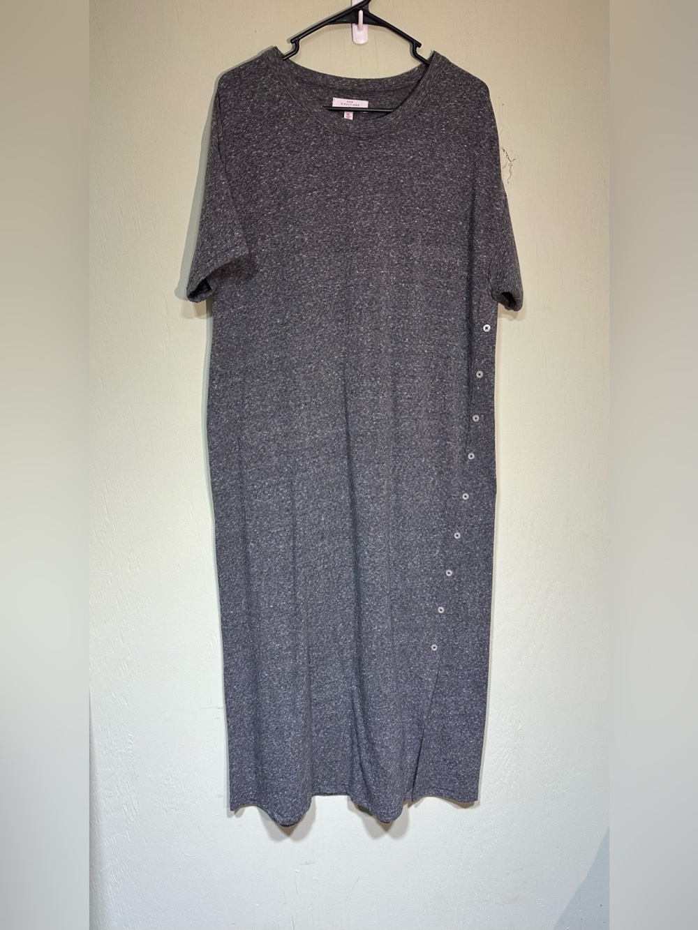 New Directions gray cotton blend midi length dress with slit and buttons size xl
